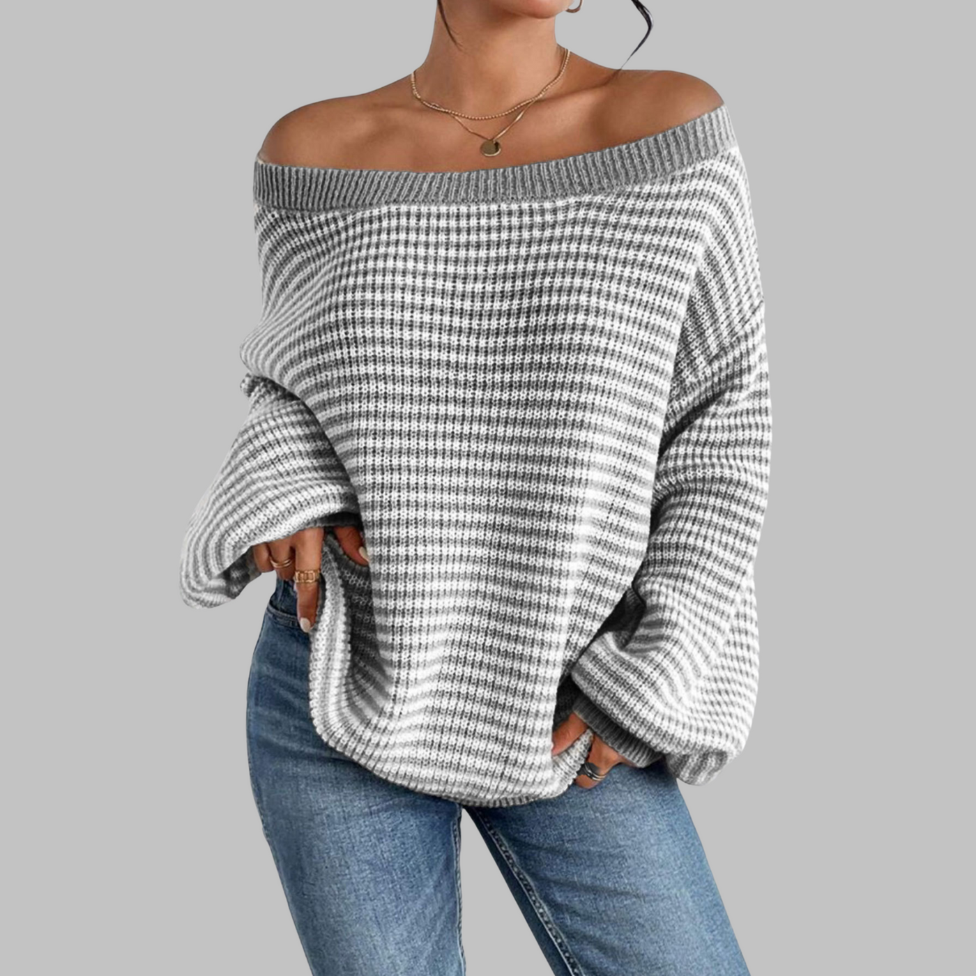 POSHIKO™ - Casual Striped Drop Shoulder Long Sleeve Sweater