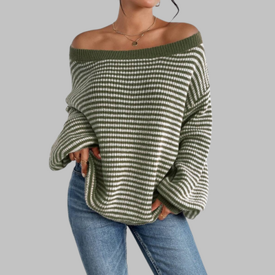POSHIKO™ - Casual Striped Drop Shoulder Long Sleeve Sweater