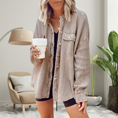 FAYE™ - Cozy Loose Fit Batwing Sleeve Button Down Jacket