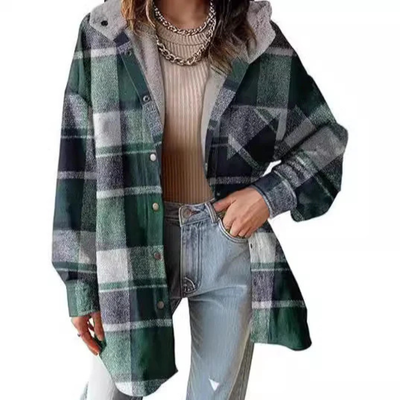 TALLULAH™ - Relaxed Fit Hooded Plaid Jacket