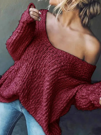 TELIKA™ - Comfy Drop Shoulder Long Sleeve Sweater